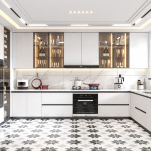 Tủ bếp gỗ MDF chống ẩm kết hợp cánh kính TB-26