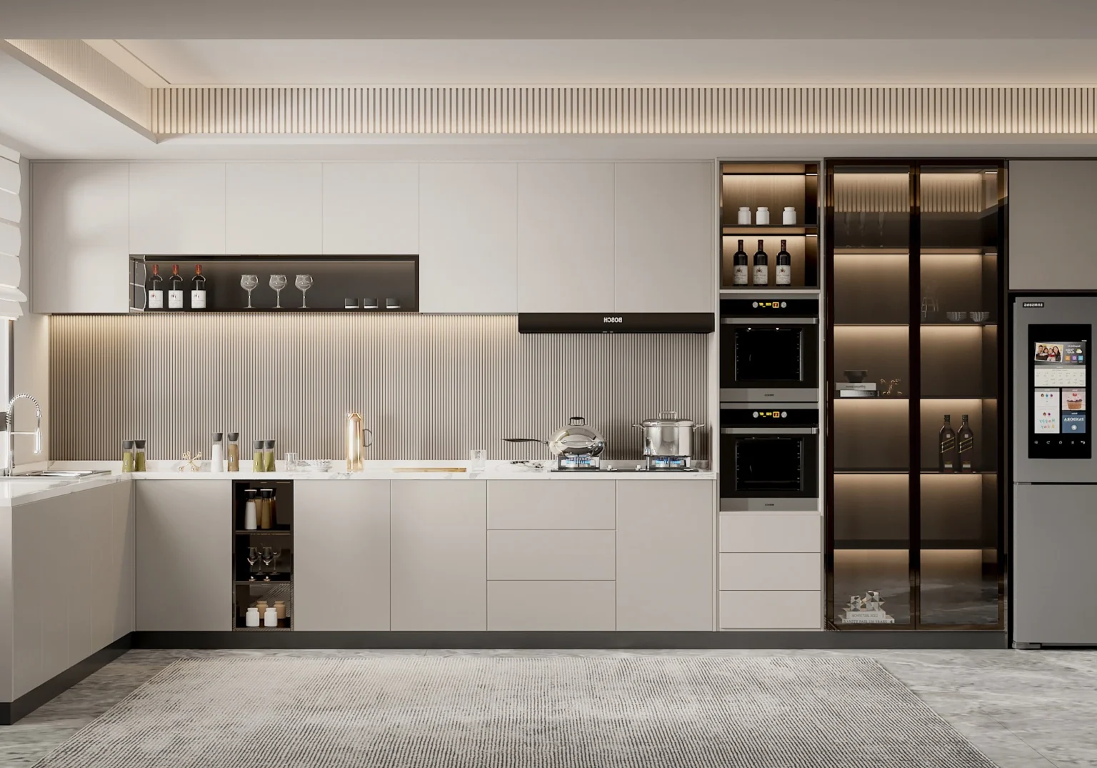 Tủ bếp góc L màu trắng hiện đại