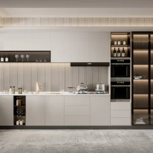 Tủ bếp góc L màu trắng hiện đại